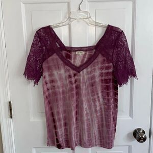 La Miel tie dye tee with floral lace detail size S